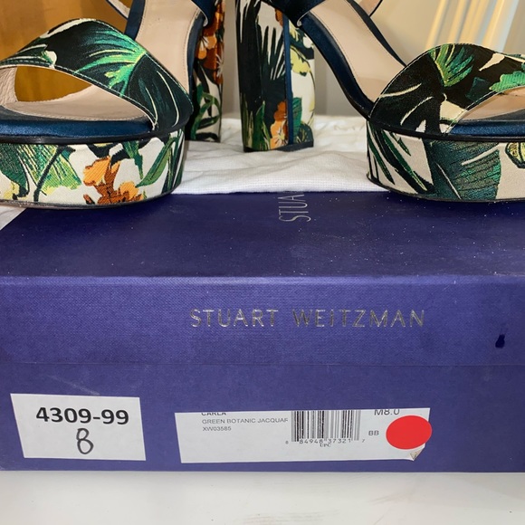 Stuart Weitzman
Women's green Botanic Jacquard block heel sandals - Picture 11 of 14